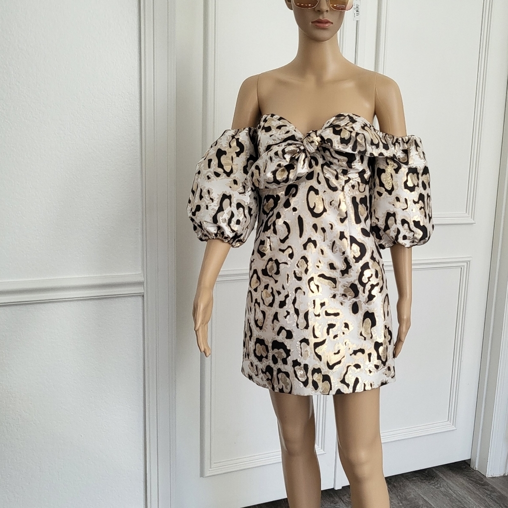 Bardot Cat-print Jacquard Bustier Mini Dress